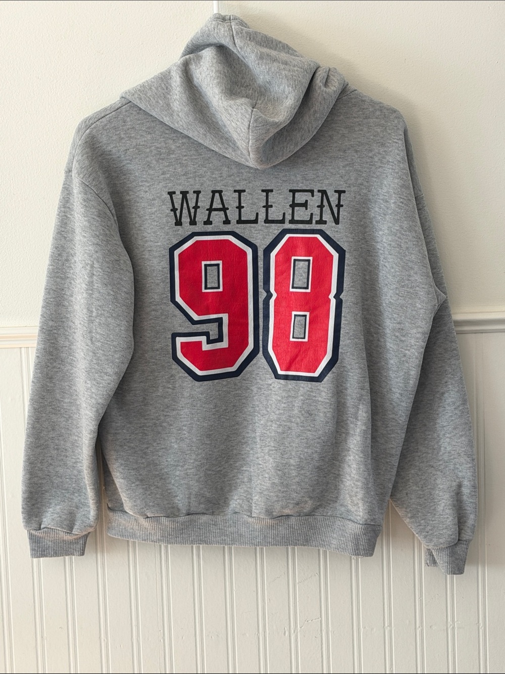 SHEIN Gray Wallen Hoodie with Red '98' and Navy Trim